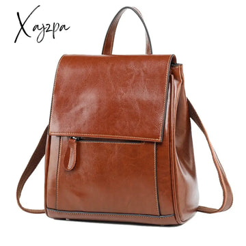Xajzpa - Genuine Leather Backpack Rucksack For Women School Cross Body Bags Travel Oil Wax Cowhide